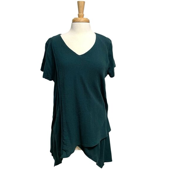 Soft Surroundings Asymmetrical Layered Gauze Tunic V-Neck Top Teal size Large - Picture 1 of 9